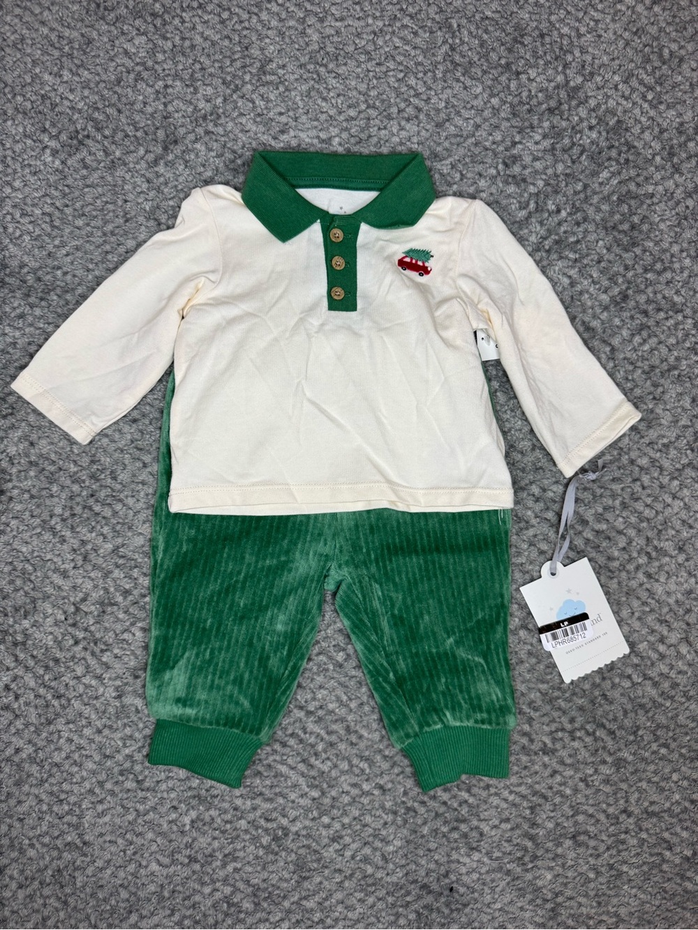 Cloud Island Baby Boys Christmas 2pc Holiday Outfit Set - Green/White 0-3M NWT